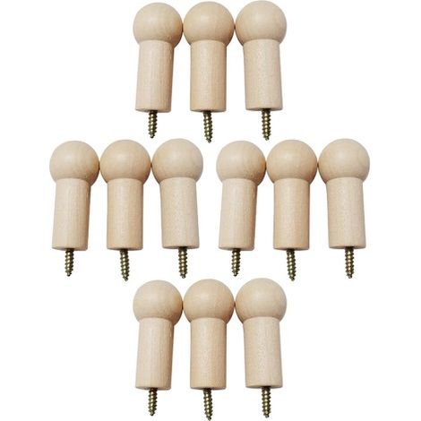 12 Pièces Crochets Muraux en Bois Patères Murales Nature avec Vis Décoration Manteau Patère Murale pour Chapeaux Veste Foulards Sacs à Dos (1/3)
