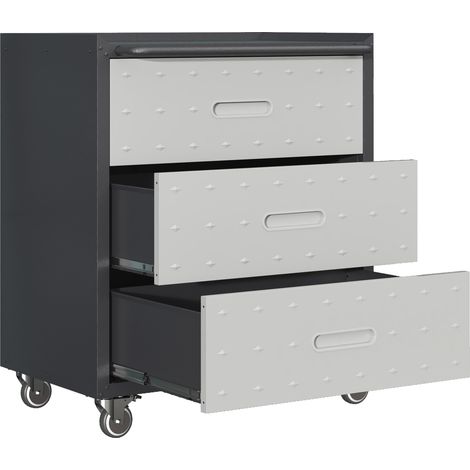Carrello per Utensili 75x42x88 cm, Mobile per Utensili con Ruote, 3 Cassetti, Facile da Spostare e Bloccare, in Metallo, Grigio (1/5)