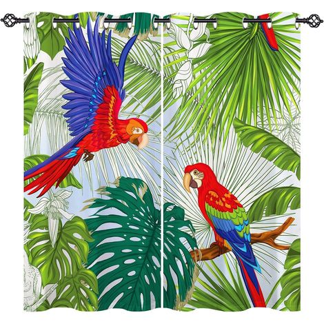 Rideau Occultant Tropical Perroquet Palmier Rideau Thermique Isolant Tenture Opaque à Oeillets Draperies Intérieurs pour Maison Chambre Salon 2 Panneaux L 77 x H 160 cm - 77L X 160H cm (2 Panneaux) (1/5)