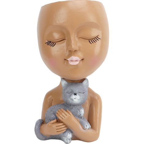 Pot de Fleur Visage en Résine 16cm Hauteur Tête Drôle Petit Pot à Plantes Succulentes avec Trou de Drainage Intérieur Extérieur (1/5)