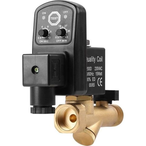 Vanne de purge automatique G1/2 DN15, vanne de purge électronique automatique en laiton, vanne de purge à temporisation électronique pour la gestion des condensats de compresseur d'air (AC230V) (1/5)