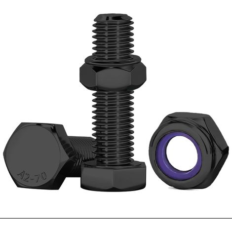 10Pcs Bouton à Tête Hexagonale Et écrous, M10 X 30mm Boulons à Six Pans Avec écrous Assortiment M10 Boulons Noir Acier Inoxydable A2 V2A Pour Meubles, Voitures, Vélos, Bateaux