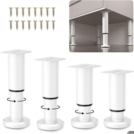 Pieds de meuble réglables - Lot de 4 pièces - Acier inoxydable - Réglables de 8 à 12 cm (1/4)
