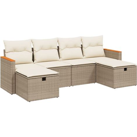 Set Divano da Giardino 6 pz con Cuscini Beige in Polyrattan vidaXL (1/4)