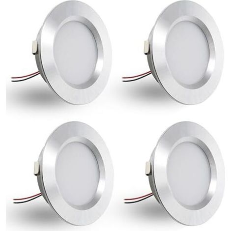 Lot de 4 spots encastrés LED 12V 3W, spots encastrés LED plats, pour trous de montage de 55-58mm et 14mm, spots de plafond dimmables 12V IP44, spots encastrés pour meubles (argent, blanc chaud 3000K)