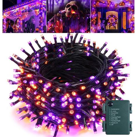 1 Guirlande lumineuse, 10m, 100 LED, violet et orange, 8 modes, étanche, intérieur extérieur