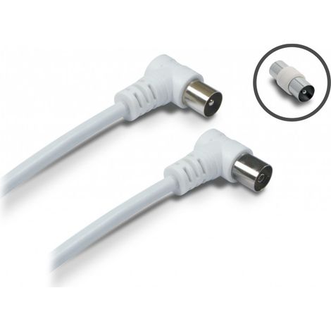 Câble TV coaxial 9,52 mm coudé mâle/fem. + adaptateur 9,52 mm 2 m - blanc (1/2)