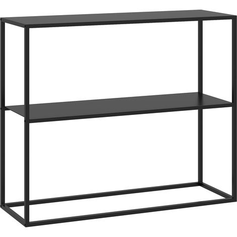 Consola de entrada de acero negro con 2 niveles y sistema antivuelco 90 x 30 x 75 cm (1/5)