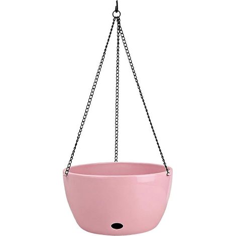 Pots suspendus plastique 20 cm avec drainage et chaînette, pour fleurs, pothos, fougères, lierre, succulentes - Déco estivale rose (1/5)