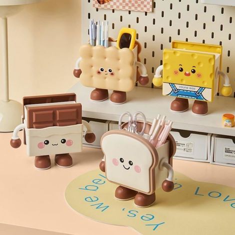 Boîte de Rangement Créative Porte-Stylo 3D - Design Toast Biscuit Fromage Chocolat Pour Bureau École Maison Khaki (1/5)