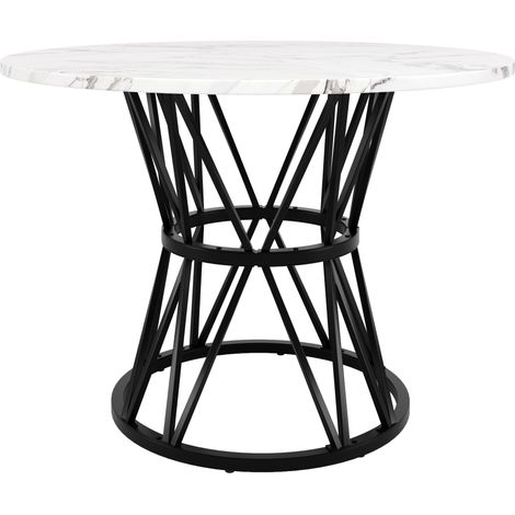 Tavolo da pranzo rotondo 100x100x76 cm in MDF effetto marmo nero con gambe in metallo (1/5)