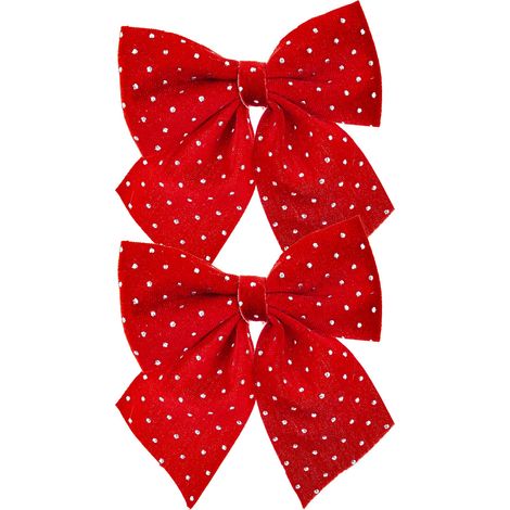 Set di 2 fiocchi natalizi rossi con pois argentati, 15 cm