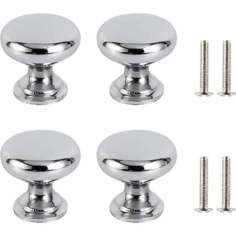 4PCS Tiroir de Porte Poignée Argent, 30mm Bouton de Meubles Porte , Rond Boutons de Tiroir, Boutons de Porte Poignées de Meuble pour Placard Armoire Cuisine, Chambre d'enfant avec 4 vis