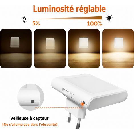 Veilleuse LED prise UE 1 pièce capteur crépusculaire et variateur blanc chaud 0,6W 1 12 × 12 × 12 cm 100 g – Livraison gratuite (1/5)