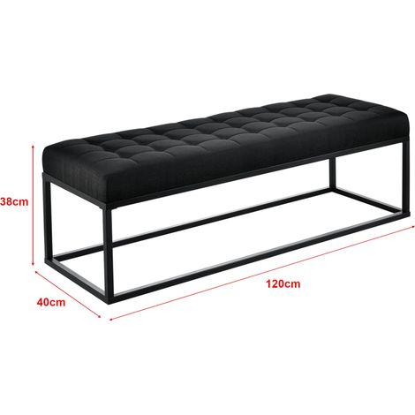 Banco taburete tapizado con patas de metal tapizado textil 120 cm negro 030006273