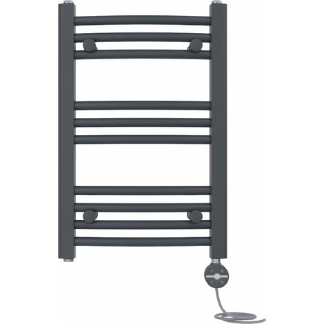 NRG Prefilled Thermostatic Electric Curved Heated Towel Rail Radiator 600 X 400mm Anthracite (1/5)
