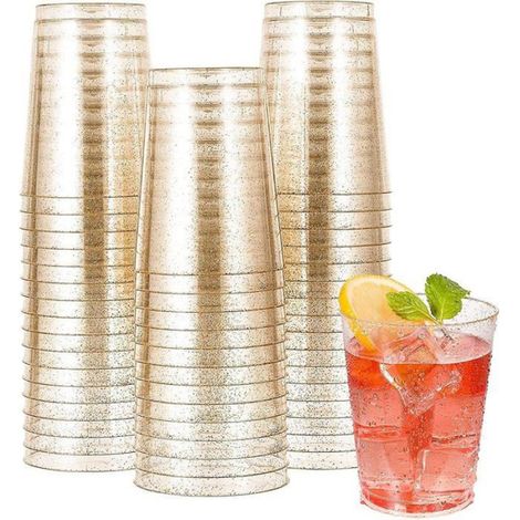 50 Pièces Paillettes or Tasses en Plastique, 300ml Verres à Vin Ronds Tasses à Dessert Transparentes VERRE A EAU AVEC OU SANS PIED (1/5)