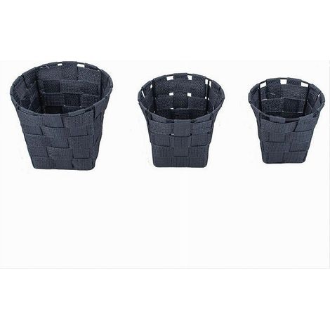 Cleafe - Set 3 Cestini Rotondi Porta Oggetti Tessuto Grigio Scuro Bagno Casa Cucina 79044 - (1/2)