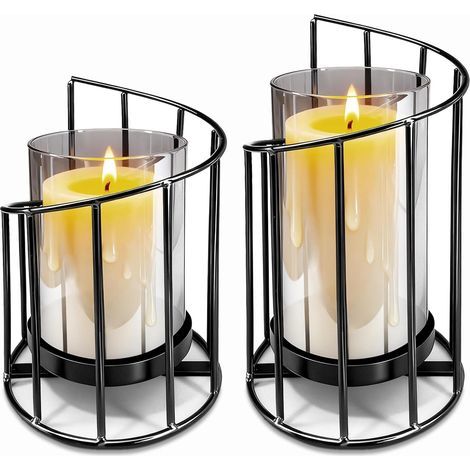Lot de 2 Photophores Décoratifs Modernes, Photophore Métallique pour Jardin Convient Décoration de Tables à L'intérieur comme L'extérieur (Noir) (1/5)