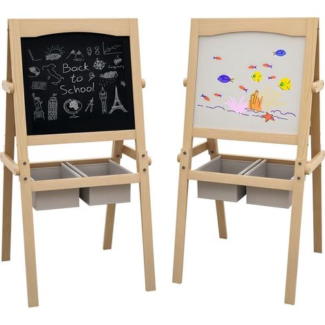 Kinderstaffelei, doppelseitige Schiefertafel, Kreidetafel, Papierrolle, 58 x 50,5 x 109 cm, Natur (1/5)
