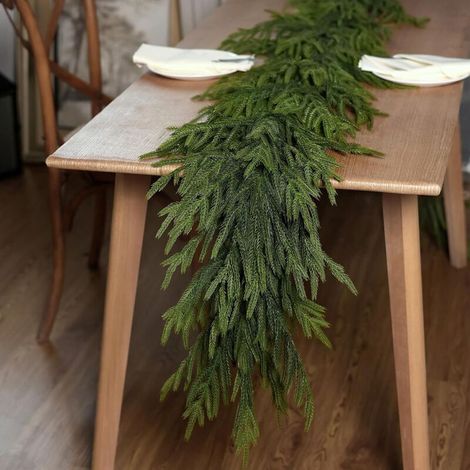Artificial Norfolk pine wreath (180 cm), lifelike appearance, ideal for fireplace, window or as indoor/outdoor decoration (1 piece) (1/5)