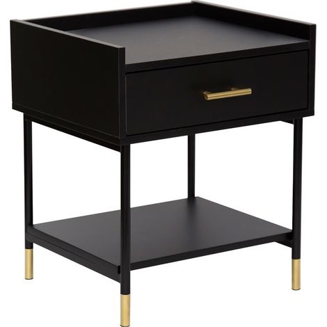 Atmosphera – Table de chevet noire – 1 tiroir – Panneau de fibres de bois et fer – Dimensions L. 45 x P. 40 x H. 53 cm – Montage facile (1/7)