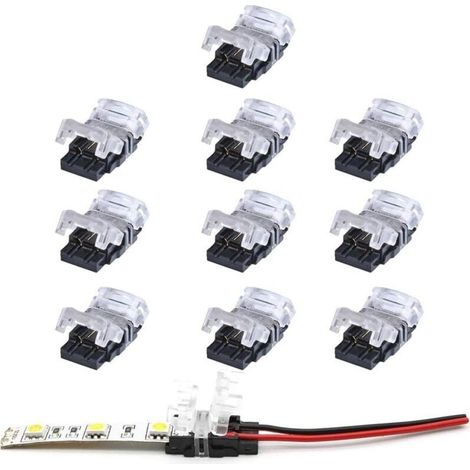 Connecteur de bande LED -2 broches, lot de 10, connecteur de bande LED 2 broches pour bande LED SMD 5050/3528 monochrome de 10 mm, étanche et non étanche (1/4)