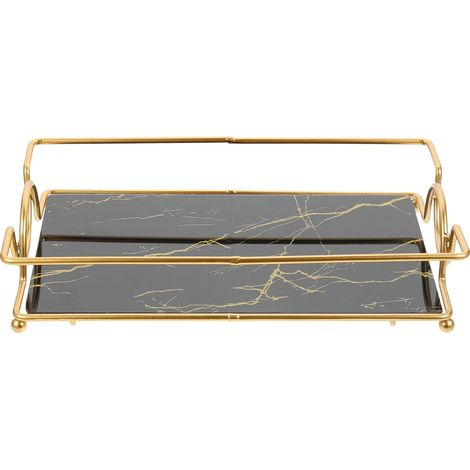 Plateau de Rangement pour Cosmétiques en Fer et Verre Noir, Surface Marbrée Lisse Bordures Brillantes, Pratique et Facile à Entretenir pour Chambre ou Salle de Bain'-'- (1/5)