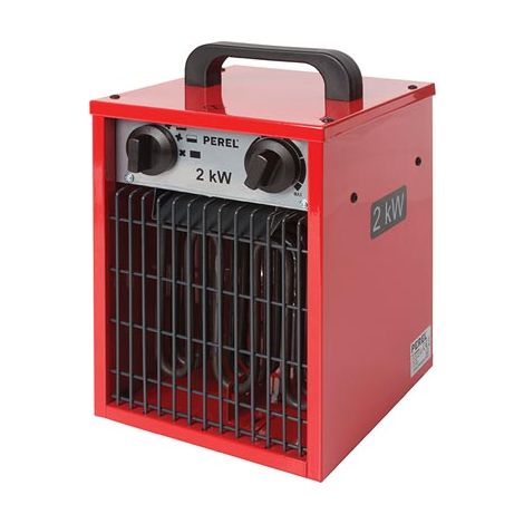 Perel Calefactor eléctrico con ventilador 2000W con 3 niveles de calor, termostato y función de ventilación, protección contra sobrecalentamiento IP24, compacto y portátil para taller, garaje o