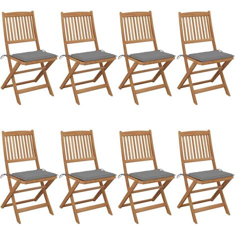 Lot de 8 Chaises de jardin pliables - Chaises d'extérieur pour terrasse/jardin avec coussins Bois d'acacia BV121779 - BonneVie (1/5)