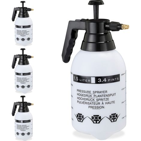 4 x Pumpsprühflasche, einstellbare Messingdüse, Pflanzen Bewässerung, Schädlingsbekämpfung, 1,5 l Drucksprüher, schwarz