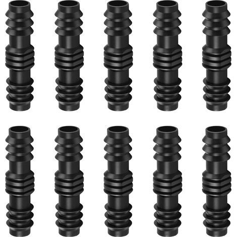 Packung mit 10 schwarzen, geriffelten Kunststoff-Gartenschlauchverbindern, 13 mm, gerade Verbinder für Garten-Tropfbewässerungssysteme (1/5)