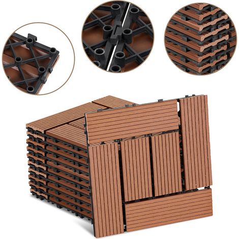 TolleTour 22 baldosas para terraza de 2 m², 30 x 30 cm, con clip, para suelo exterior de patio y jardín, color marrón