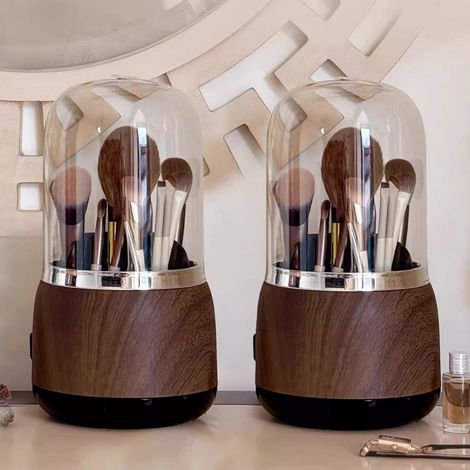 Organisateur de maquillage rotatif grande capacité, lot de 2, boîtes à cosmétiques anti-poussière, rangement pour pinceaux, rouges à lèvres, crayons et accessoires de beauté, format de table élégant (1/5)