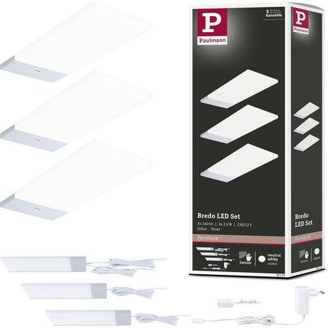 PAULMANN ECLAIRAGE LED SOUS MEUBLE À DETECTION BREDO 3X2,W 3X180LM 4000K ARGENT - 92122
