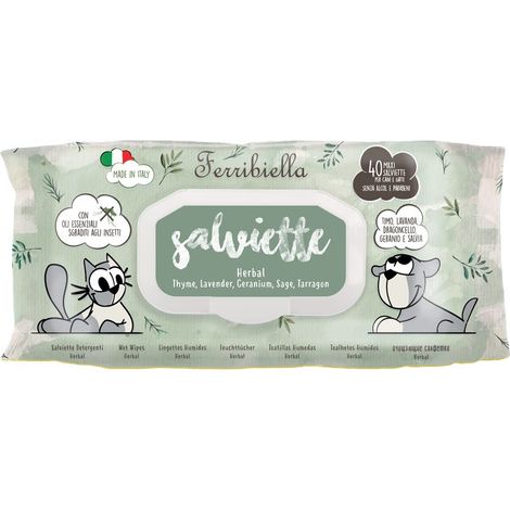 Salviette Herbal con oli essenziali sgraditi agli insetti per cani e gatti: 1 pezzo