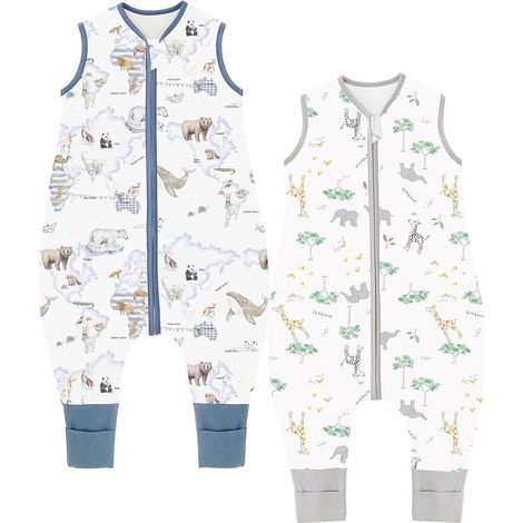 2 Pcs Gigoteuse a Pied Gigoteuse Bébé Tog 1.5 100% Coton Coton Turbulette Gigoteuse, 1.5 Tog/Forêt de girafes + Carte pour animaux, 80cm/Taille Bébé 90-100cm (1/5)