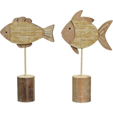Decoro Pesce In Legno 4X13X23 H Cm Colori Naturali