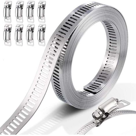 Collier de serrage inox 3m – 8 pièces en acier inoxydable 304 – Réglable pour tuyaux, gaz, eau, automobile – Installation facile