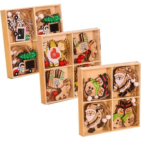 Ornement De Noël En Bois - 12 Pièces - Formes Variées - Pour Arbre De Noël Porte Fenêtre Et Décoration Intérieure (1/5)