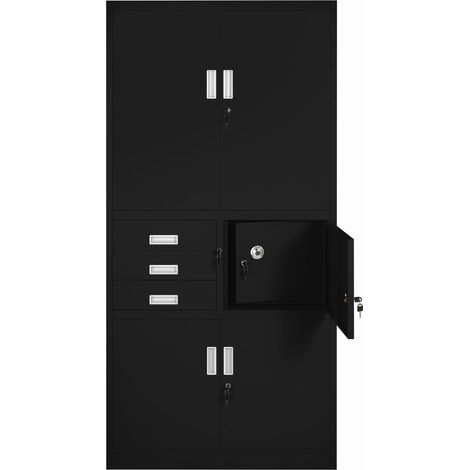 Armoire métallique de bureau avec coffre-fort pour dossiers et documents FILIP II, 900 x 1850 x 400 mm, noir (1/4)