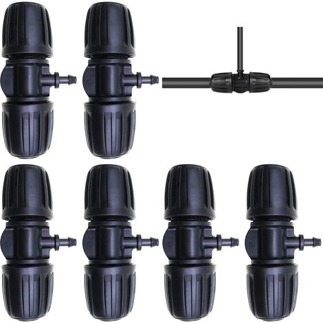 Connecteurs de Tuyaux, Connecteurs en T barbelé Irrigation Goutte à Goutte, Raccord d'Irrigation 1/2 pouce, té de réduction barbelé verrouillé pour tuyau goutte à goutte (6 Pcs) (1/5)
