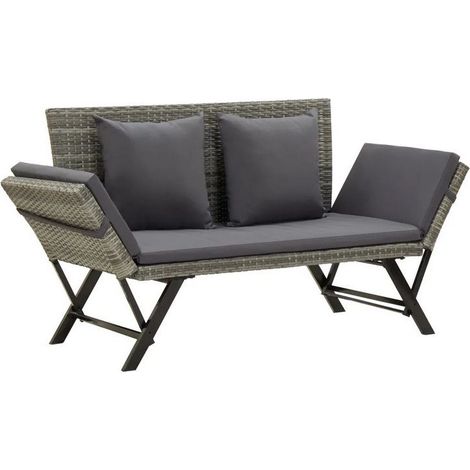Banc de jardin polyester et résine tressée gris Risto (1/4)