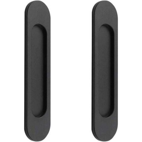 2 poignées de porte coulissantes ovales auto-adhésives en alliage d'aluminium noir mat sans perforation pour portes coulissantes, fenêtres d'armoires148cm (1/4)