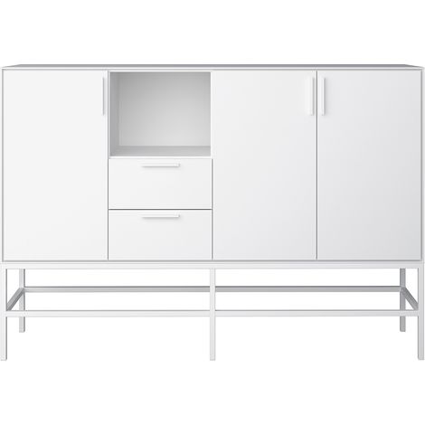 Ravn Buffet 3 portes et 2 tiroirs, blanc laqué, structure métallique, blanc. (1/4)