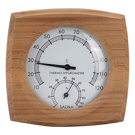 Thermomètre de Sauna, hygromètre en Bois de Cèdre, Minuterie de Sauna Fabriquée à la Main Indiquant la Température avec Thermohygromètre 2 en 1 pour Salle de Sauna (1/5)
