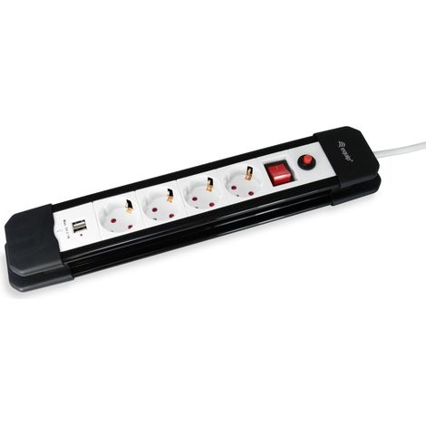 Steckdosenleiste equip mit 4 Steckdosen 1,5 Meter Netzwerkkabel + 2 USB-Anschlüsse und Aus-Taste an (1/4)