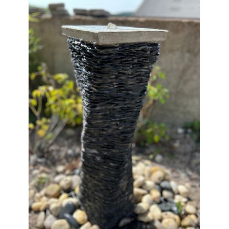 Natural Slate on GRC Twist Water Feature with Pump, Light, Reservoir and Grid - L25 x W25 x H90 cm