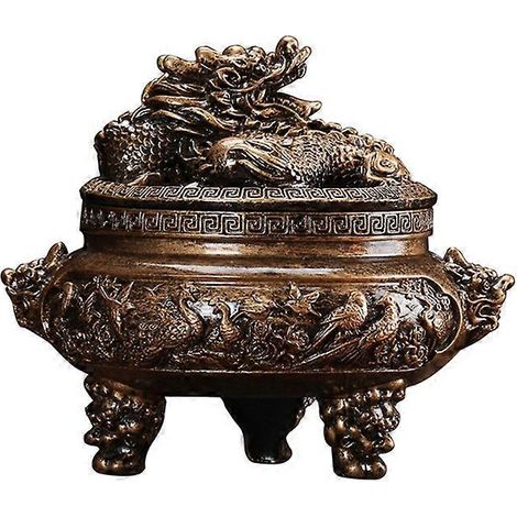 Brûleur d'encens rétro en forme de tour, motif dragon et phénix, en laiton sculpté de style chinois.