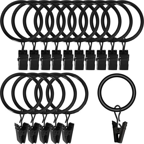 40 Pièces Pince à Rideaux, Attache Rideau Pince, Anneaux Rideaux Metal, pour Tige Métallique avec Diamètre(Noir) (1/5)